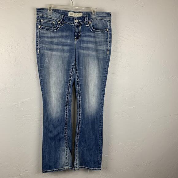BKE Payton Jeans Womens 32 Long Blue Bootcut Distressed Denim Mid Rise Faded - Picture 1 of 8